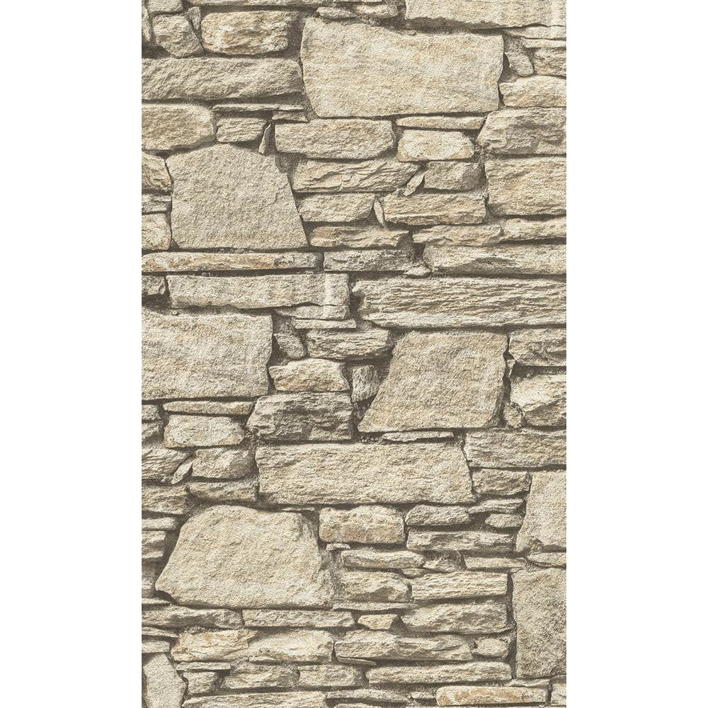 Tapet cu aspect de piatra decorativa in nuante de crem si negru, 10.05 x 0.53 m
